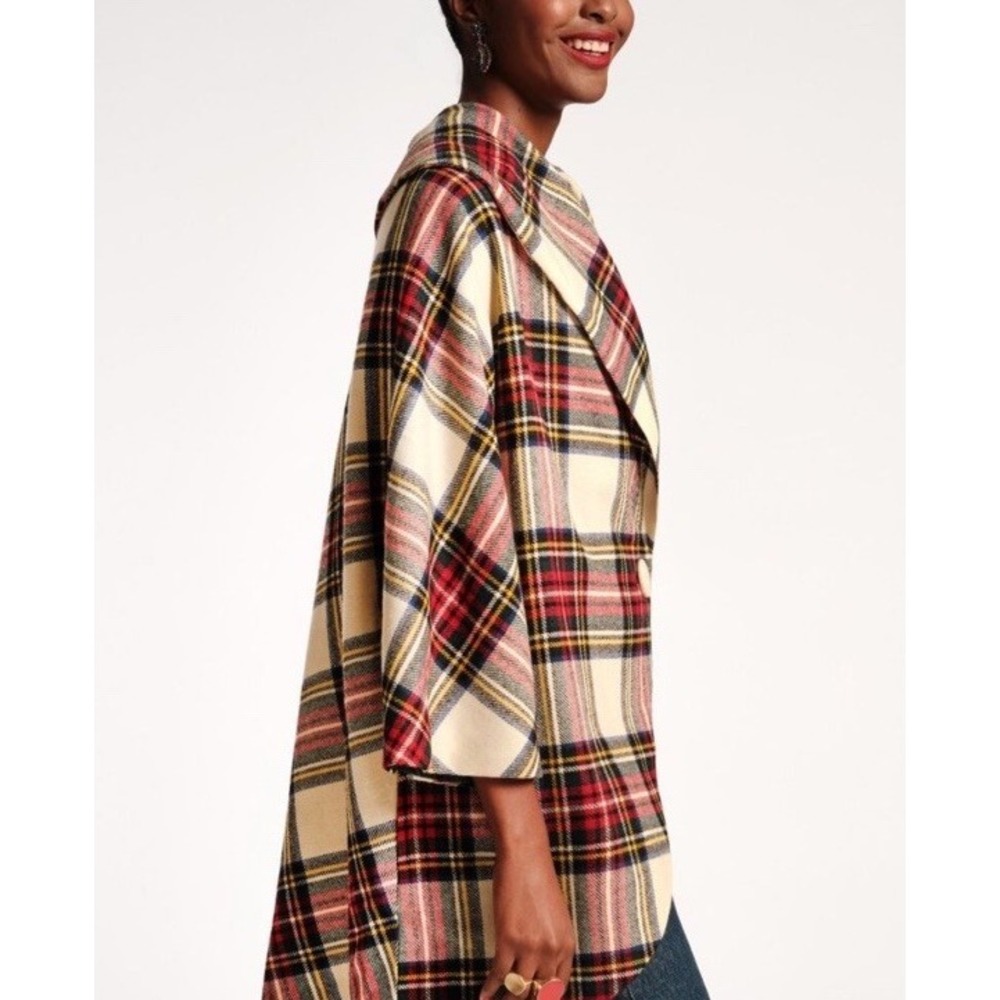 Frances Valentine Christmas Plaid‎ Cocoon Wool Shawl Collar Coat Large $1498 NWT